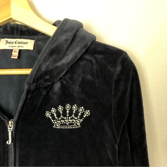 Juicy Couture Y2K Navy Blue Silver Rhinestone Logo Velour Track Suit Jacket XL - Picture 4 of 4